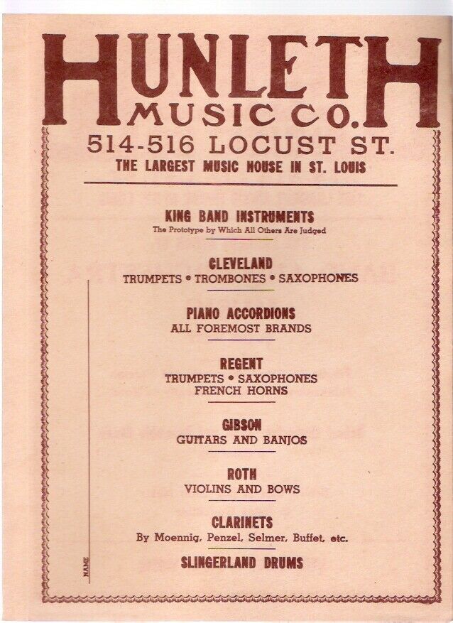 Vintage 1940s Hunleth Music Co. St. Louis Music Supply Catalog Brochure