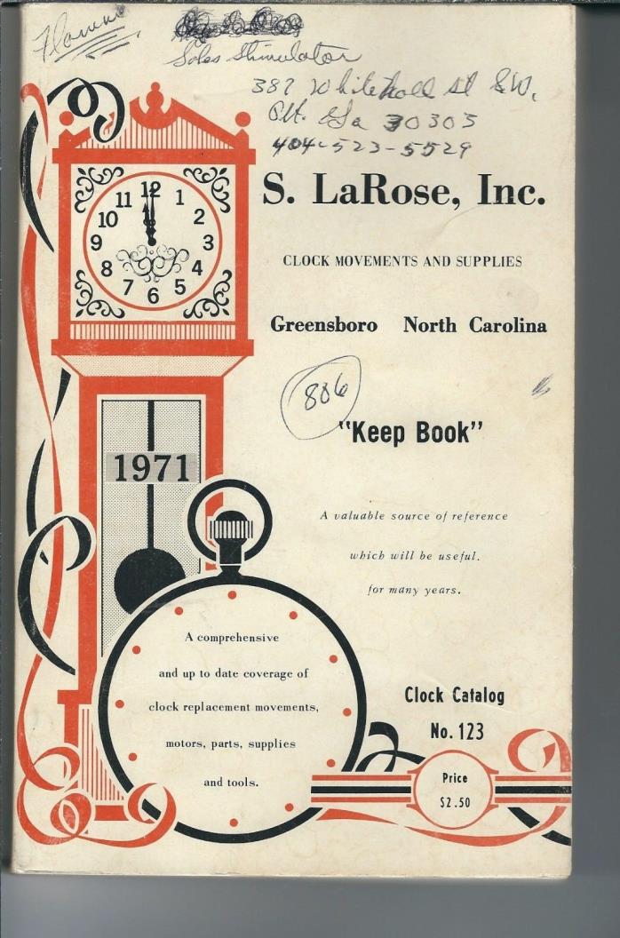 MG-004 - S. LaRose, Inc Keep Book, 1971 Illustrated Clock Part Catalog Vintage