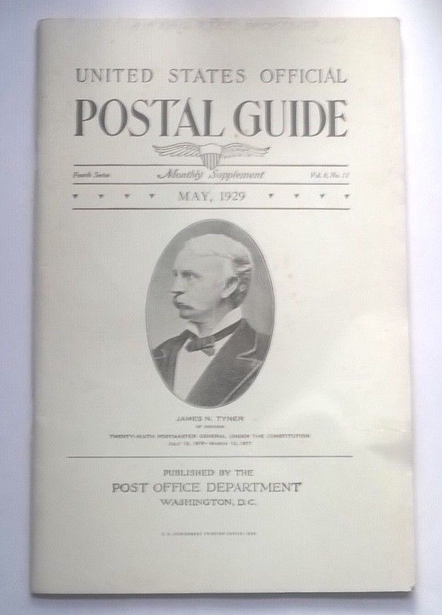 Vintage May 1929 Vol 8 No 11 US Official Postal Guide Book TYNER Post Office