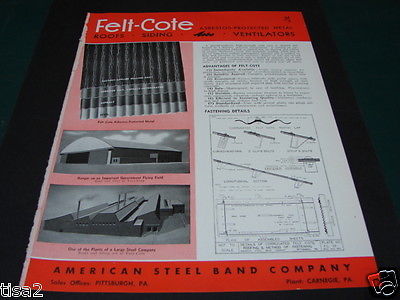 AMERICAN STEEL Band Co Catalog Roofs Siding ASBO 1943 ASBESTOS Government Use!