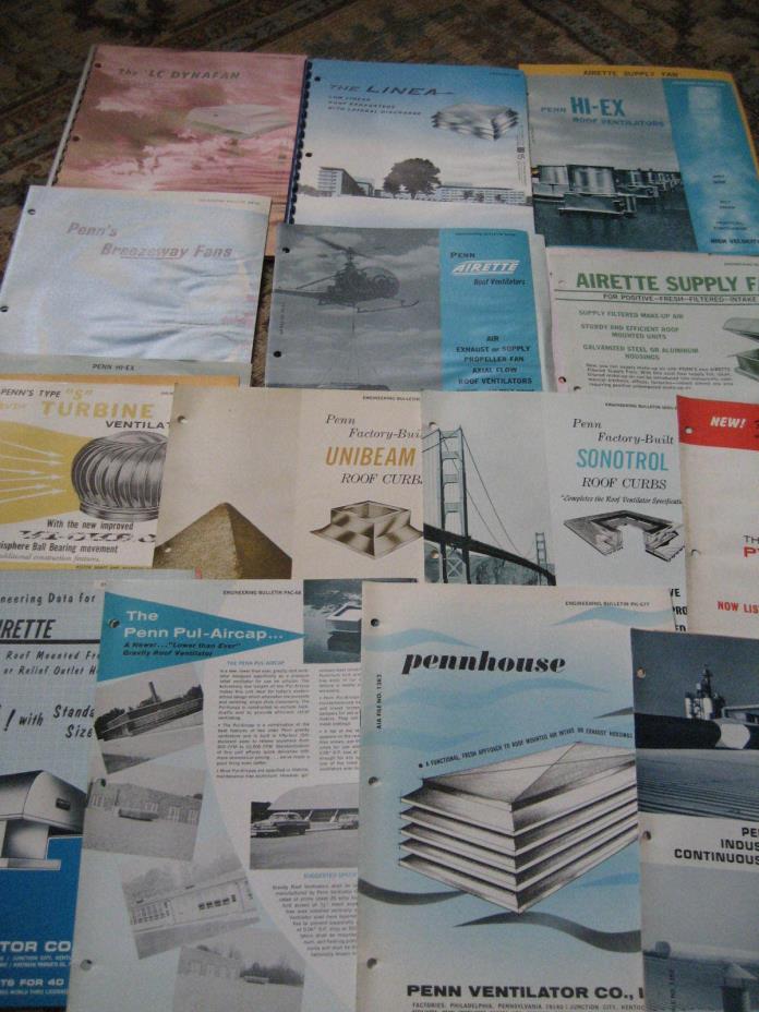 Huge Lot 1960's Penn Ventilator Catalogs Bulletins/  Fans/Pyroport/Sonotrol+++