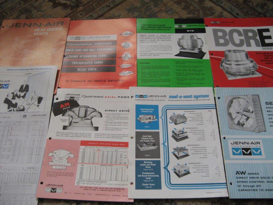Lot 1960's Jenn Air Catalogs/ Brochures/ VENTS Exhausters Curbs / Price List