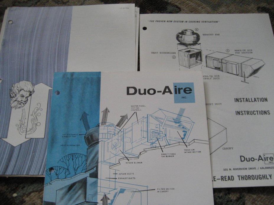 Huge Lot 1960's Duo Aire Specs Brochures/Advertising/ Exhaust/Ventilation System