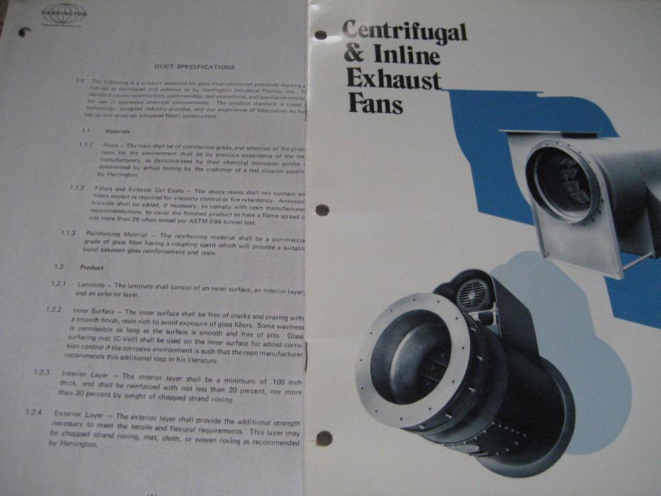 Lot 1960's Harrington HP1 100 Duct Specs Specifications / Exhaust Fans++