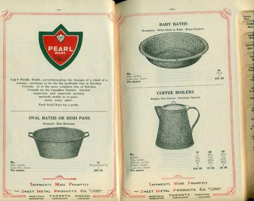 1915-1922 RARE - THE SMP LINE / METAL WARE PRODUCTS CATALOG AND PRICE LIST