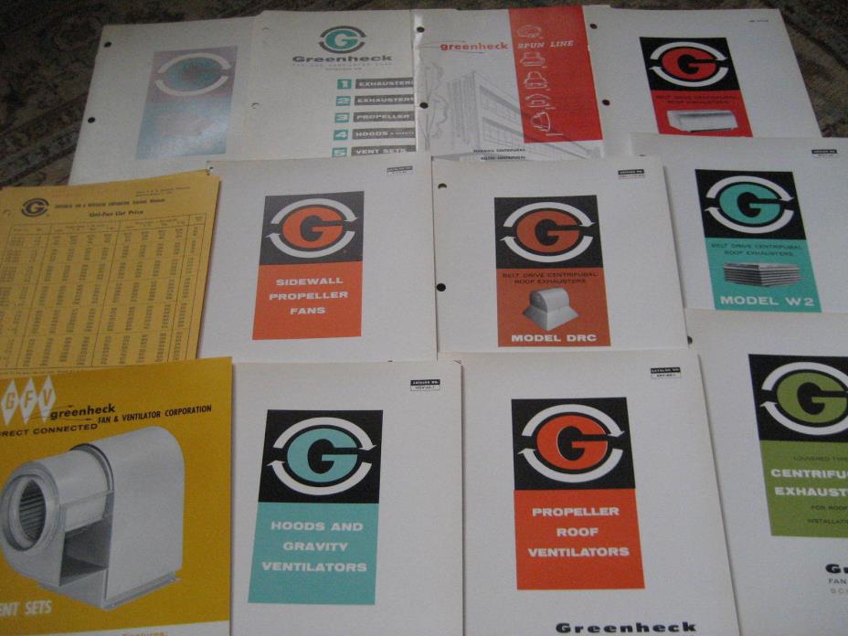 Huge Lot 1960's GREENHECK CATALOGS/ Fan Ventilator Exhausters Hoods Vents