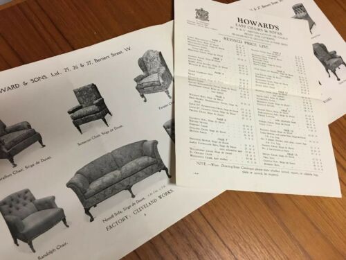 Antique Howard & Sons Furniture Catalog Chairs Sofas Price List Illustrated