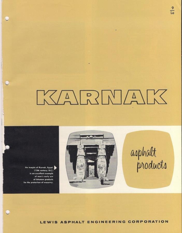 1961 KARNAK Asphalt Products ASBESTOS Roofing Flooring Insulation VTG Catalog