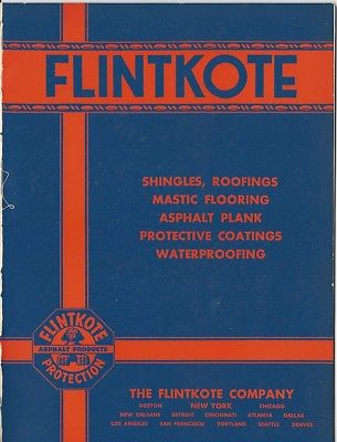 1934 FLINTKOTE Asphalt Shingles Roofing Flooring Coatings ASBESTOS VTG Catalog