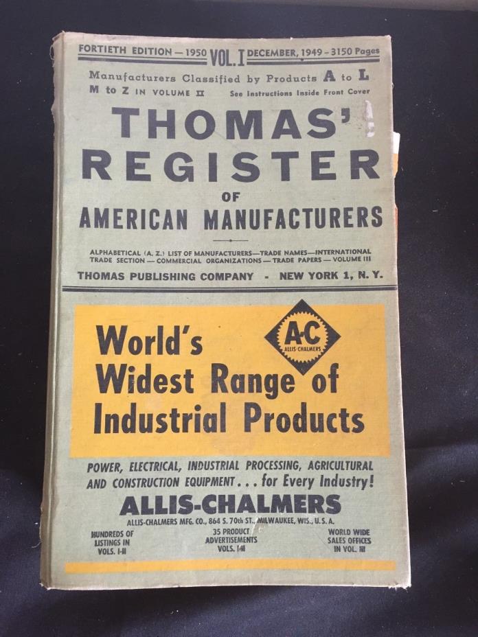 Vintage Hardcover Catalog Thomas' Register of American Manufacturers, 1950