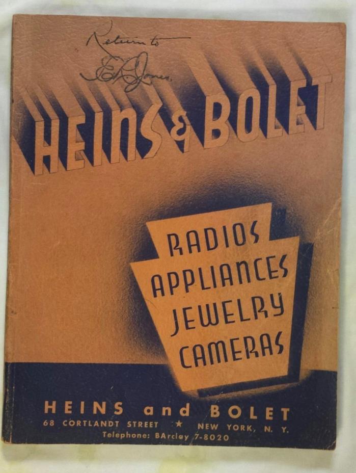 1941 Heins & Bolet Catalog Radios Appliances Clocks Cameras Photographic Movie
