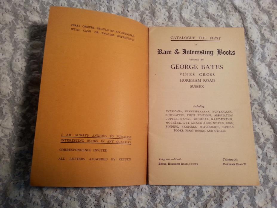RARE & INTERESTING BOOKS-BOOK STORE LIST-GEORGE BATES HOREHAM RD SUSSEX