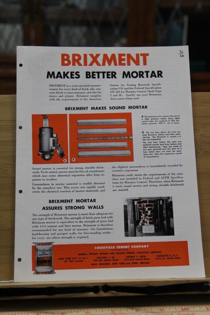 Dealer Brochure Masonry BRIXMENT Louisville Cement Company Kentucky KY Vintage