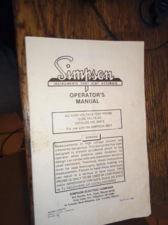Simpson Instruments That Stay Accurate Owners Manual Simpson 260-7 Electric Co