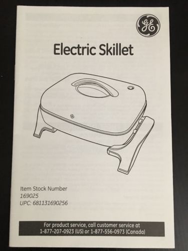 General Electric electric skillet owners manual 169025   FREE SHIPPING