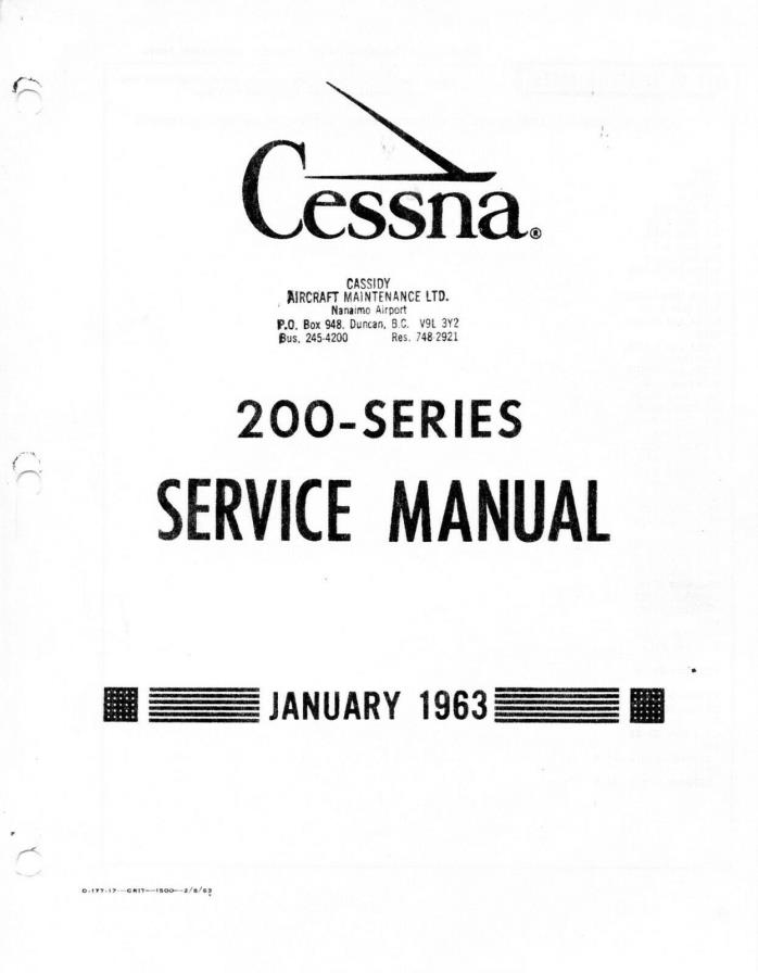CESSNA 200 SERIES SERVICE MANUAL - JANUARY, 1963