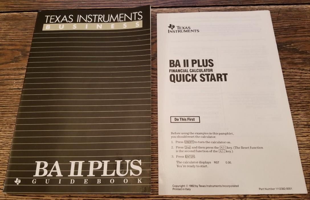 1991 Texas Instruments Business BA II Plus Guidebook Manual And Quick Start