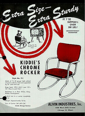 1950's Alvin Industries Kiddies Child's Chrome Rocker Chair Dealer Sheet Page