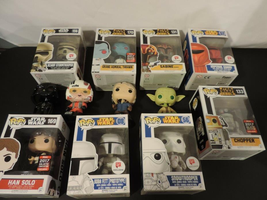 Huge Lot of 12 Funko Pop Figures Star Wars EXCLUSIVES AND GALACTIC CONVENTION