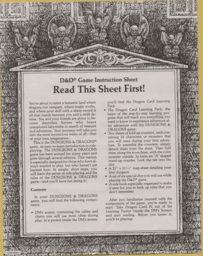 Vtg Dungeons & Dragons Game Instruction Sheet Paper Original Not Copied.