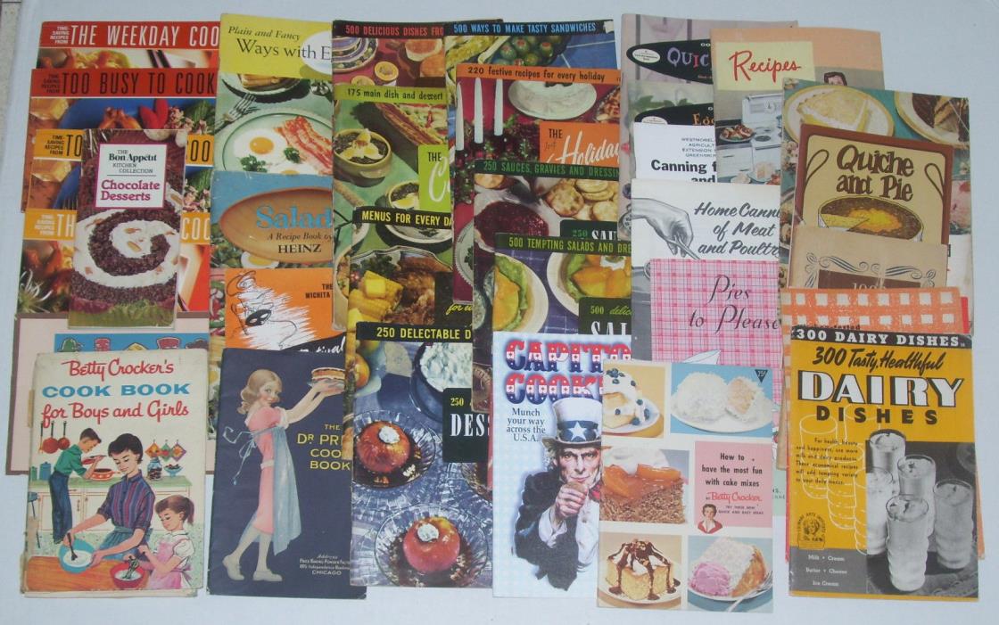 Vintage Cookbooks Recipe Booklets Pamphlets Lot of 33 1930s to 1980s