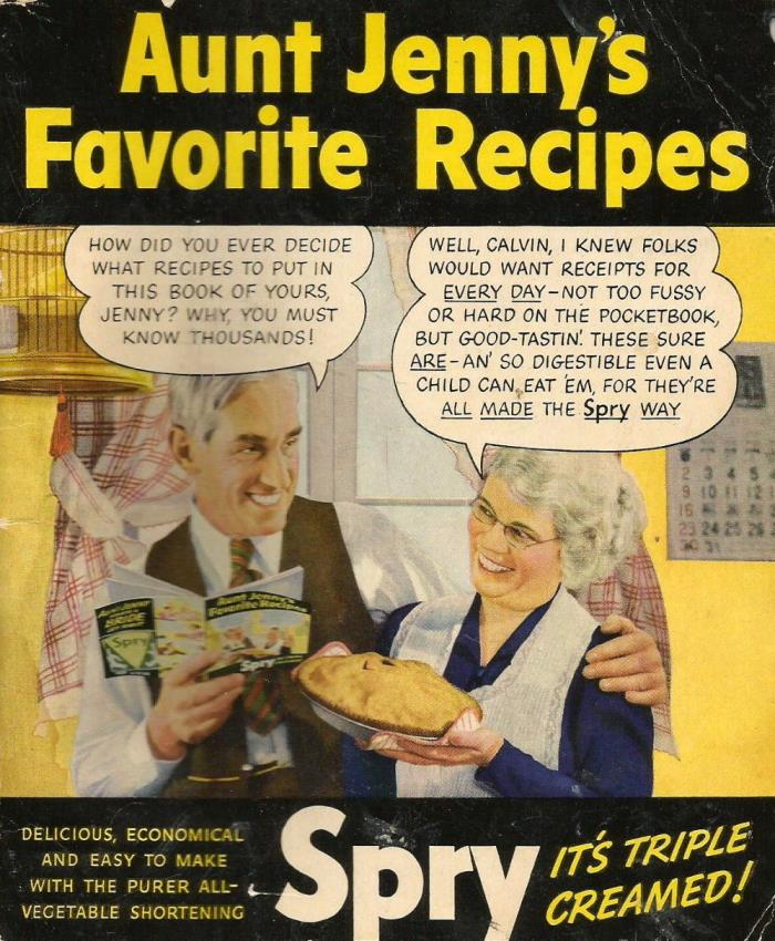 AUNT JENNY'S FAVORITE RECEIPES, Spry Shortening Vintage 1940s Recipe Book