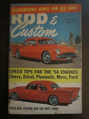 Rod & Custom Magazine March 1958 Speed Tips Chevy Edsel Plymouth Merc Ford (AJ)