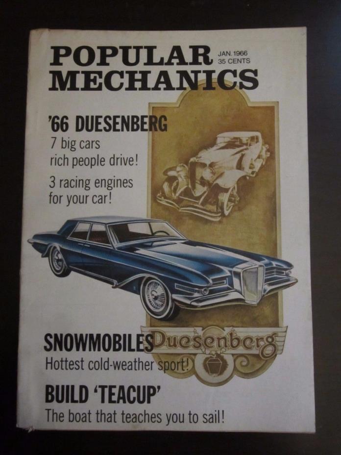Popular Mechanics January 1966 '66 Duesenberg Snowmobiles Racing Engines (AV)