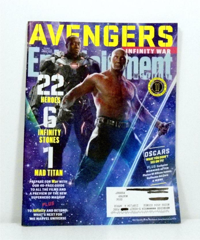 Entertainment Weekly March 16 2018 Avengers Infinity War Cover War Machine Drax