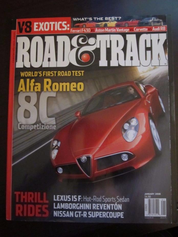 Road & Track Magazine January 2008 Alfa Romeo 8C Competizione Newsstand (OO)