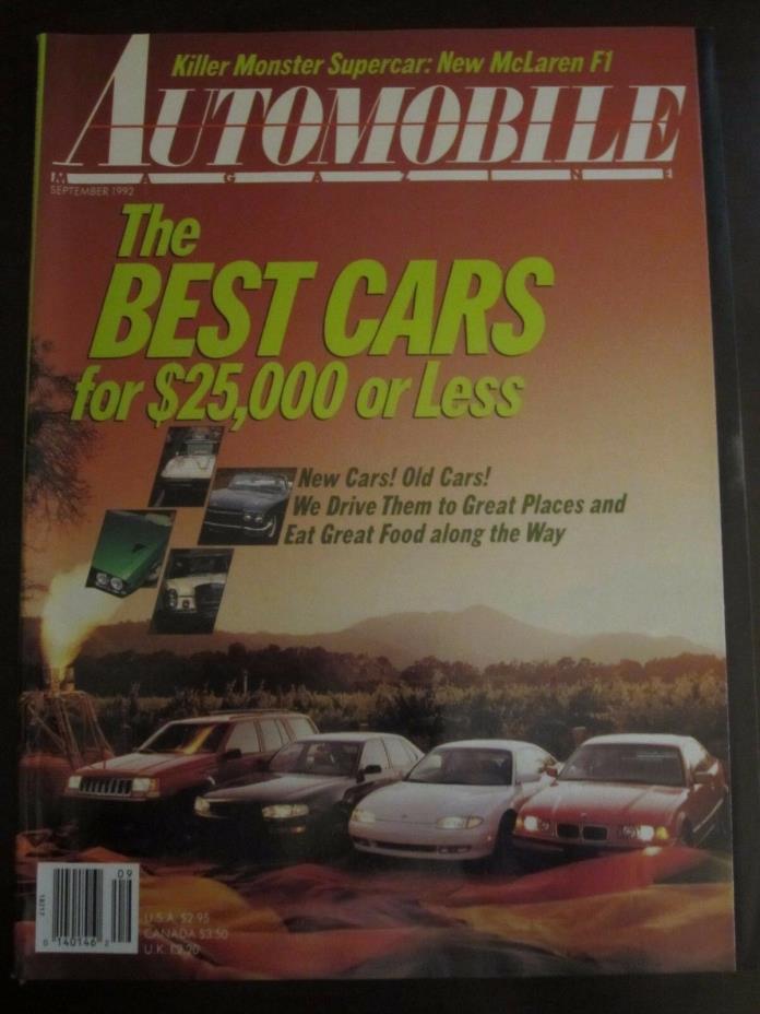 Automobile Magazine September 1992 Best Cars for $25,000 or Less (R) KK