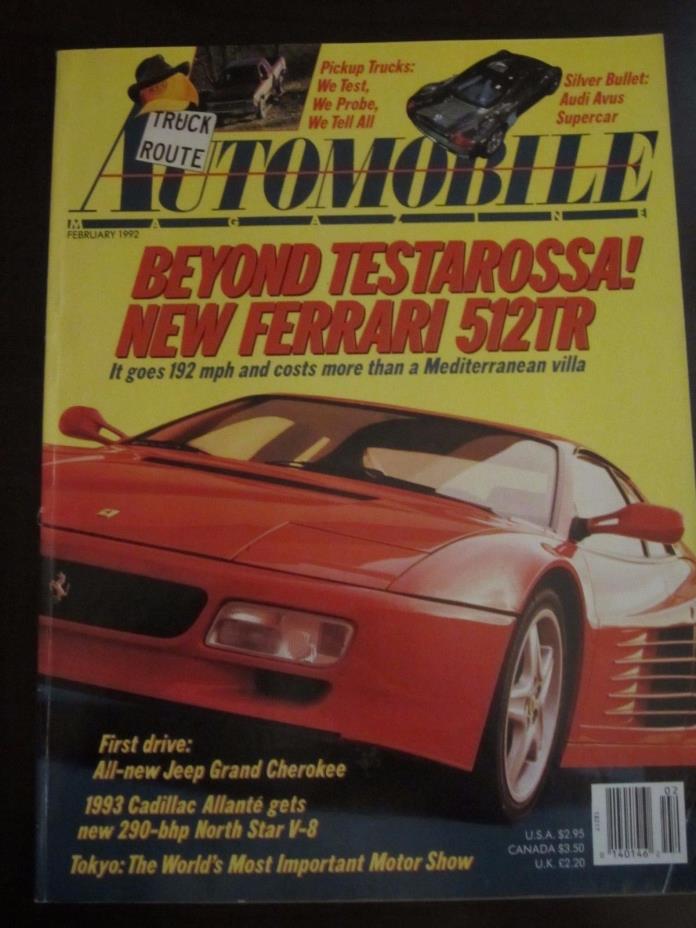 Automobile Magazine February 1992 Ferrari 512TR Jeep Grand Cherokee (R) X9