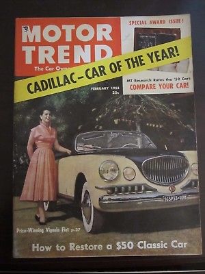 Motor Trend Magazine February 1953 Cadillac Car of the Year Vignale Fiat (AN)