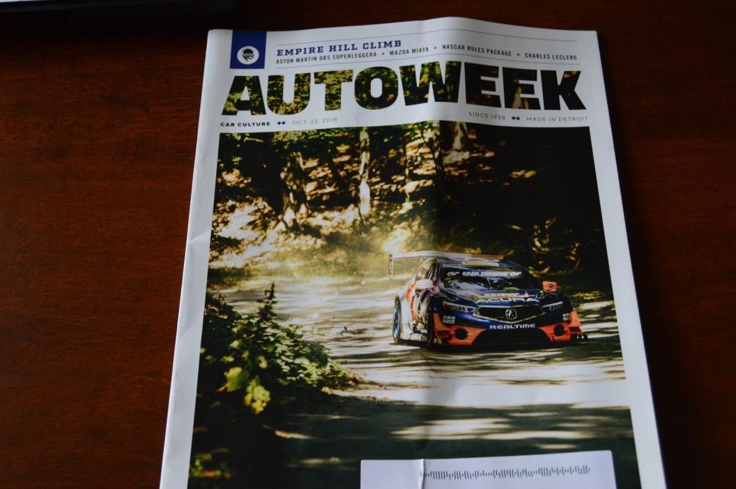 AUTOWEEK MAGAZINE OCT- 2018- ASTON MARTIN- NASCAR- MAZDA- NEW