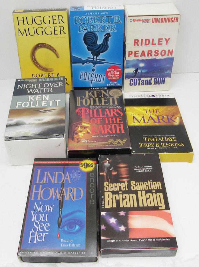 LOT OF 8 AUDIO BOOKS ON CASSETTE NICE CONDITION ROBERT PARKER & MORE -AAL