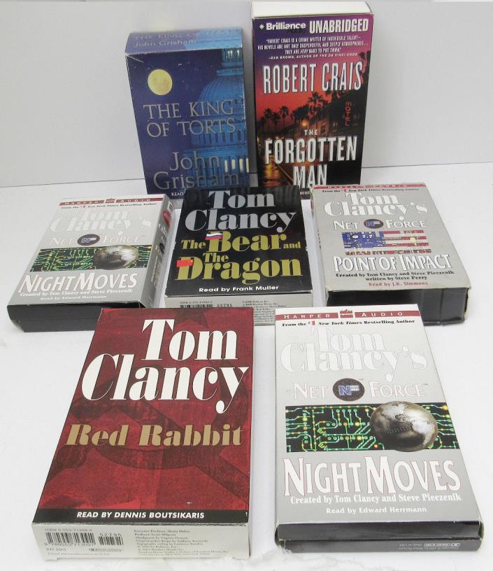 LOT OF 7 AUDIO BOOKS ON CASSETTE NICE CONDITION TOM CLANCY & MORE -AAK