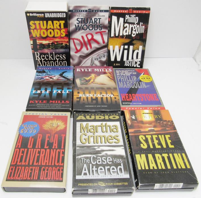 LOT OF 9 AUDIO BOOKS ON CASSETTE NICE CONDITION STUAR WOODS & MORE -AAP