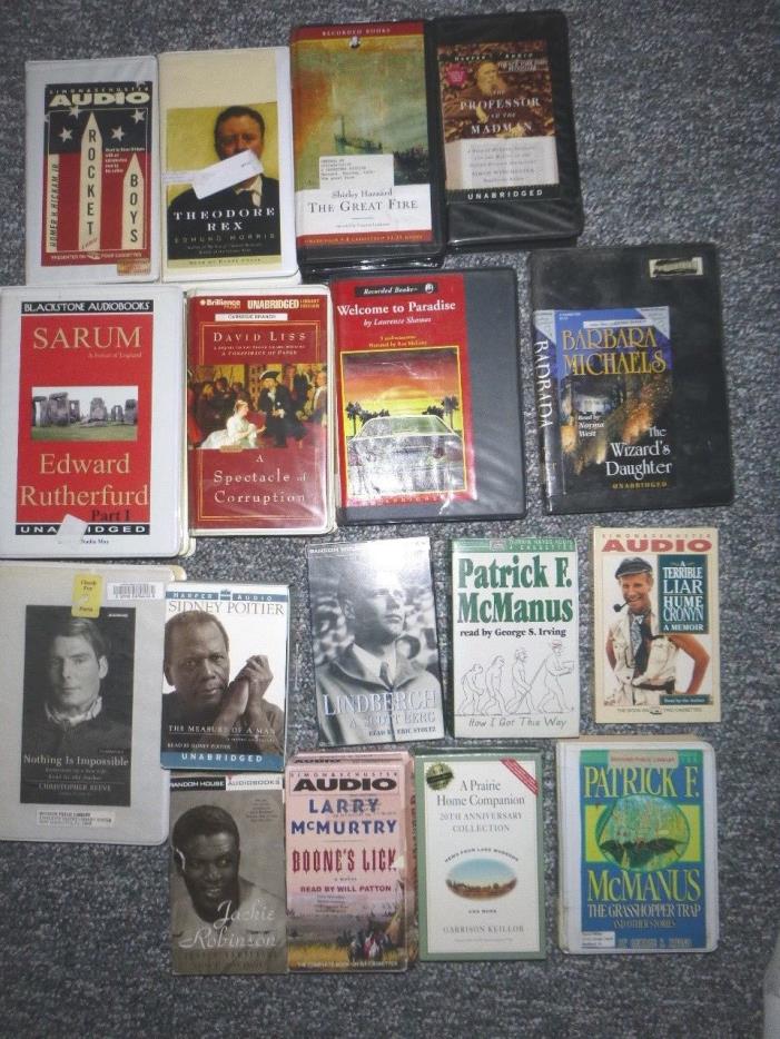 Huge Mixed Lot of 17 Audio Books On Cassette Humor~Non-Fiction~Biography~Fiction