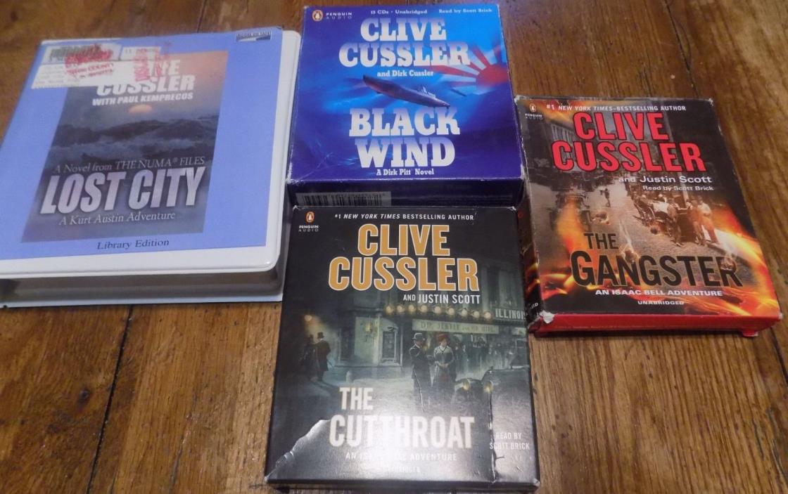 4 Unabridged Clive Cussler Audiobooks on CD: Black Wind, Cutthroat, Gangster,