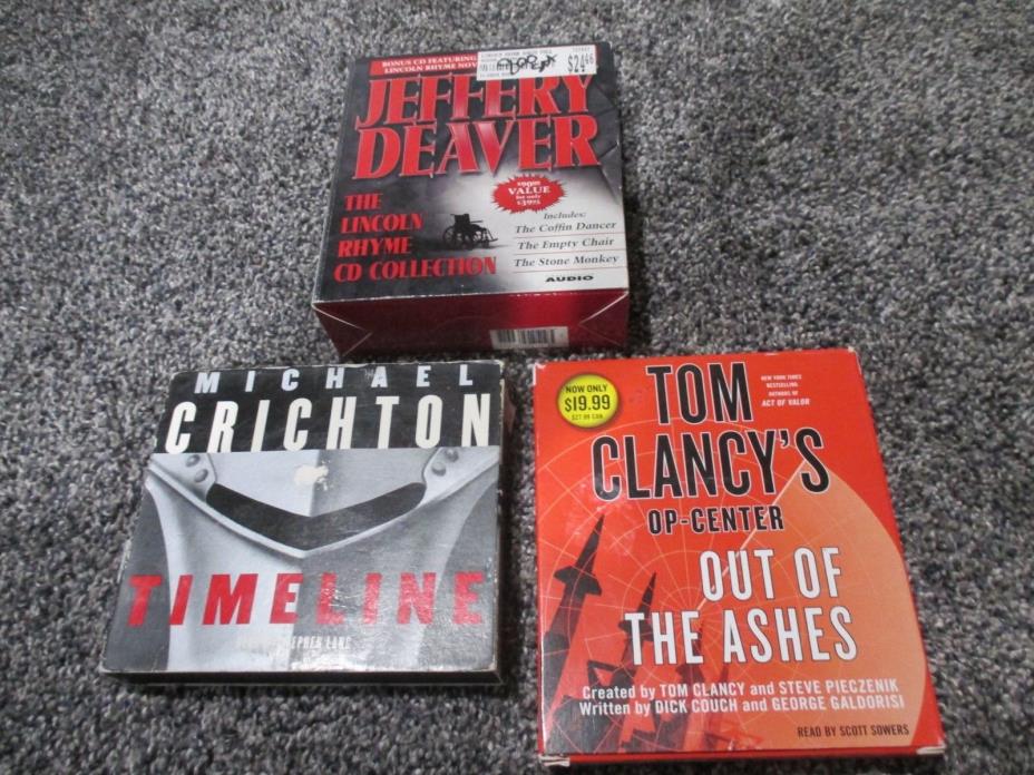 LOT OF 3 CD AUDIO BOOKS Mystery Thriller Clancy, Deaver, Crichton