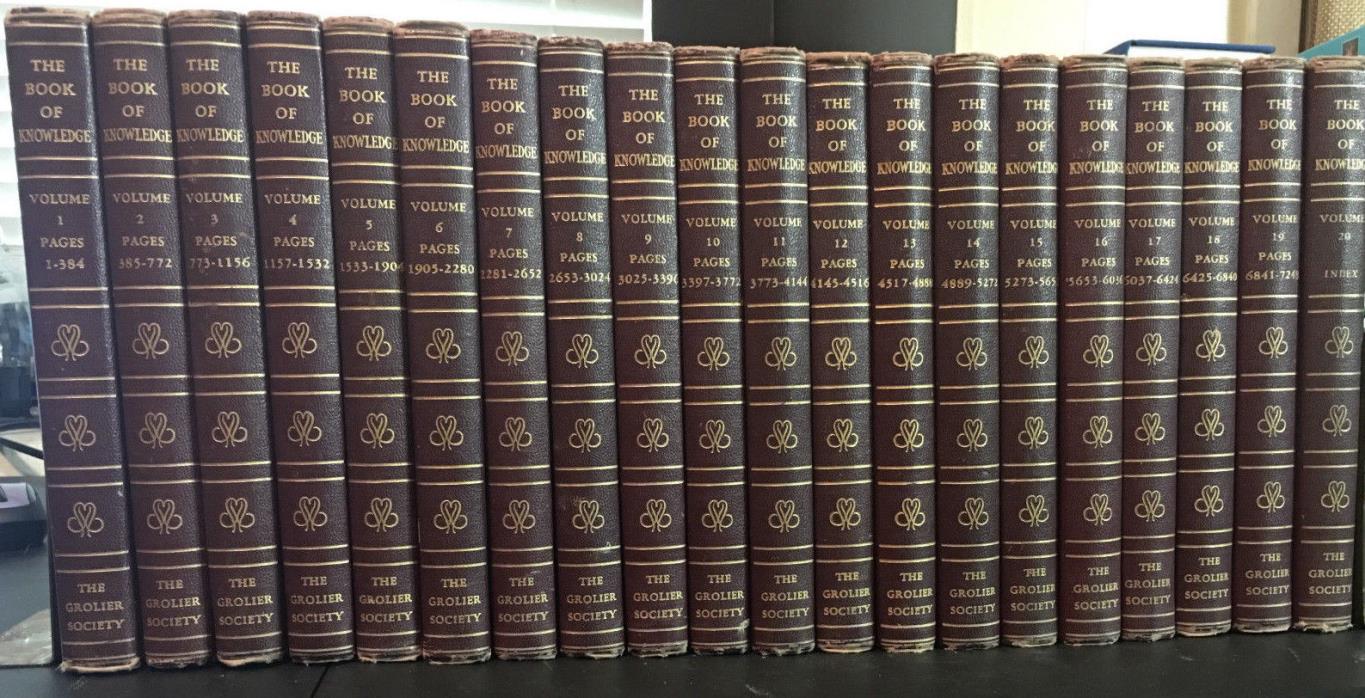 Lot/20 Volumes ~ THE BOOK OF KNOWLEDGE ~ The Grolier Society ~ 1950 HC Set