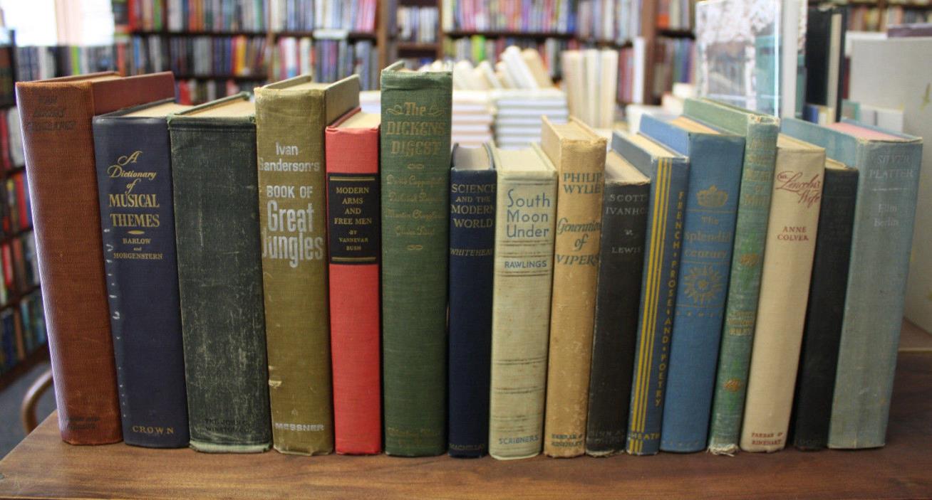 Lot of 16 Vintage Hardcover Books - Decorator's Lot - One shelf of old books