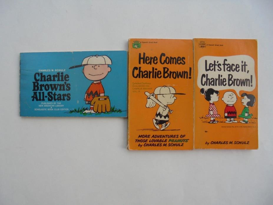 Lot of 3 Charles Schultz Charlie Brown Vintage 1960s Face It Here Comes All-Star
