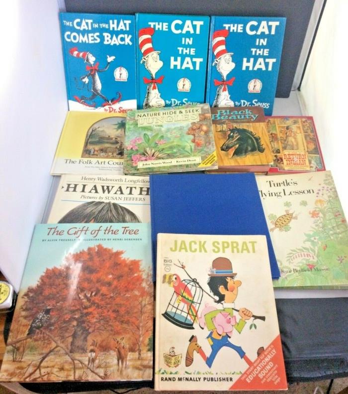 Lot of 12 vintage kids teen books Dr. Seuss, Jack Sprat, Black Beauty, Hiawatha