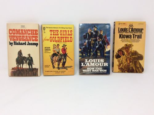 LOT OF 4 VINTAGE COWBOY PAPERBACK NOVELS L'AMOUR JESSUP SANDERS