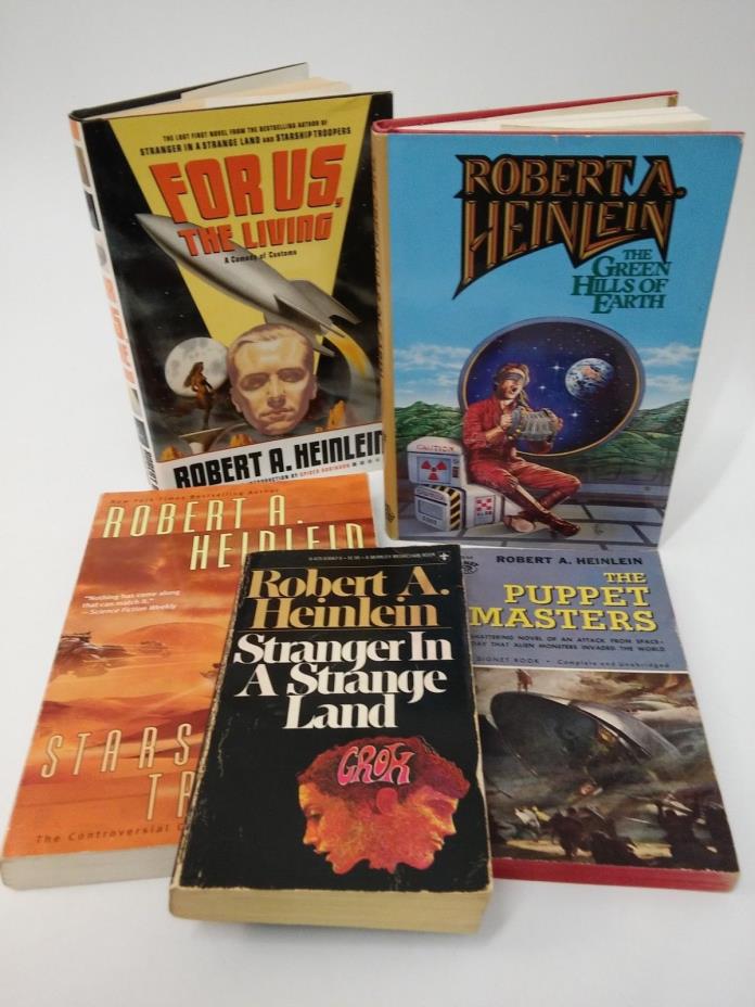 Lot of 5 Vintage Robert Heinlein~For Us The Living/Stranger in a Strange Land/Pu