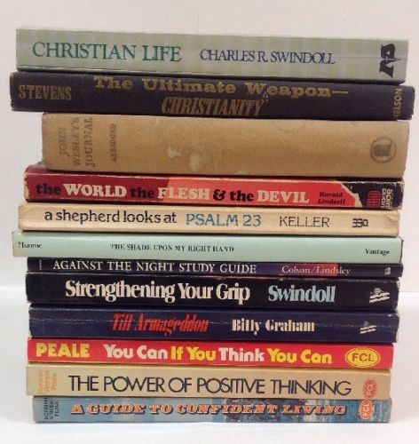 12 BOOK LOT CHRISTIAN SPIRITUAL NORMAN PEALE BILLY GRAHAM SWINDOLL LINDSELL