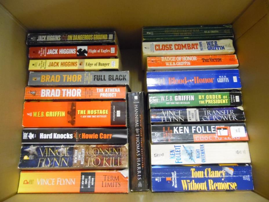 Large Lot of 37 Espionage, Military, War, Mystery, Thriller, Suspense Paperbacks