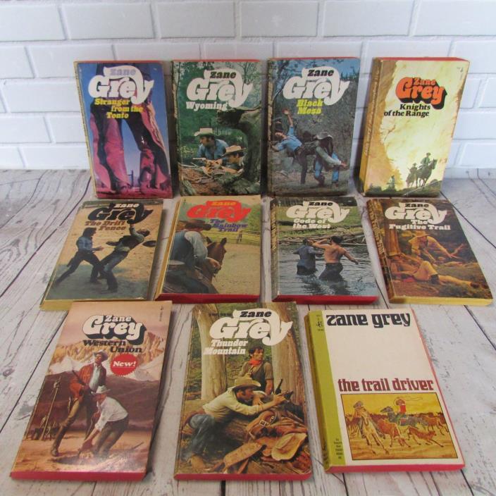 Vintage Lot Zane Grey Westerns 11 Paperbacks 60s 70s Pocket Books Publisher USA