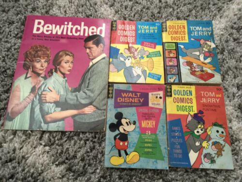 1 Bewitched Storybook, 3 Vintage Tom& Jerry Books & 1  Vintage Mickey Mouse Book